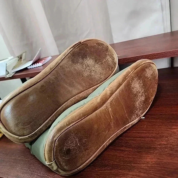 EDDIE BAUER vintage Goose Down Olive Camp Bootie Slippers Leather Soles. - Picture 7 of 12